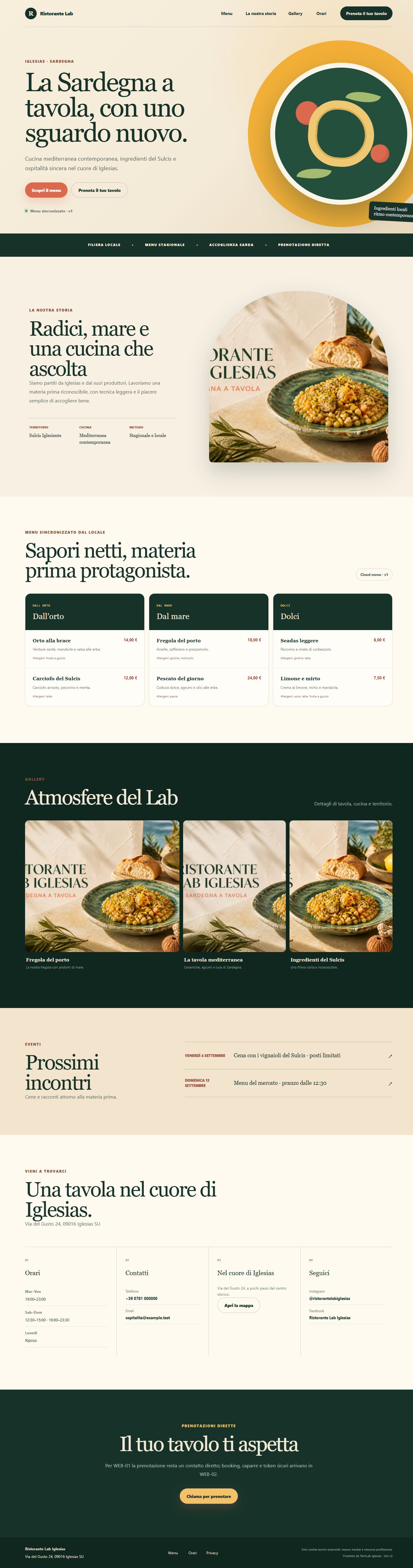 Home reale del sito pubblico Ristorante Lab Iglesias.